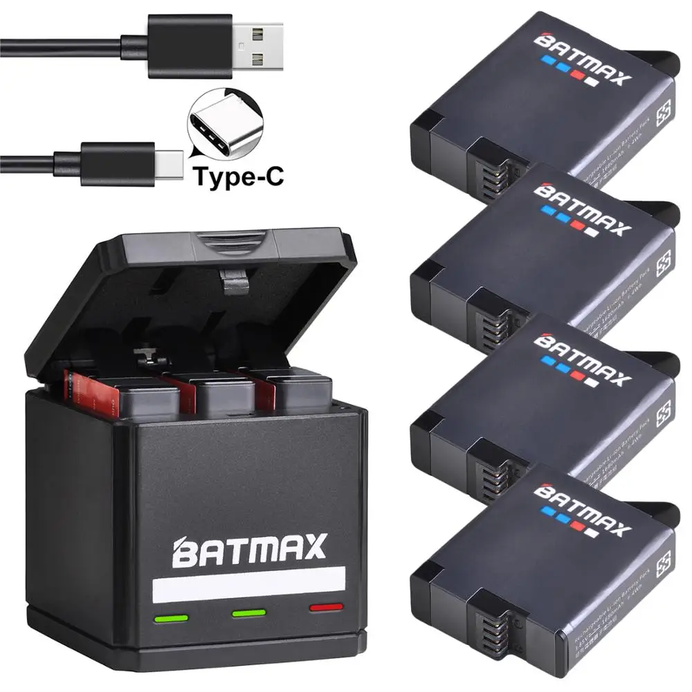 Batmax for GoPro Hero 8 7 6 5 Battery 1600mAh + USB Triple Charger Type