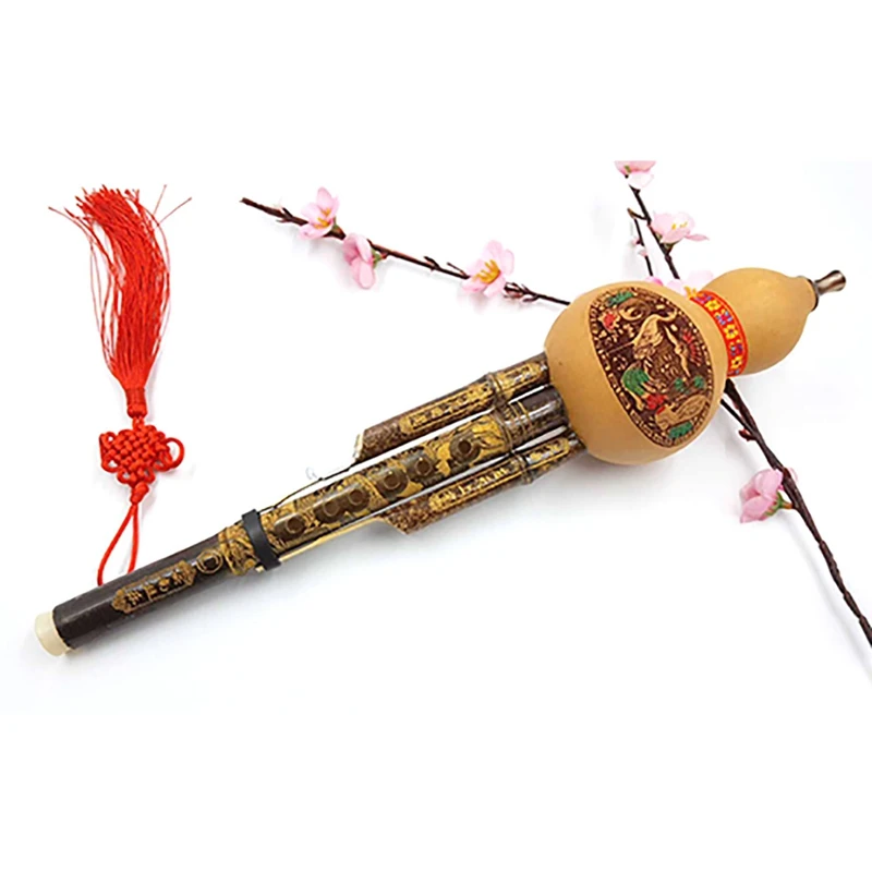 Newest Handmade Chinese Traditional Hulusi Black Bamboo Gourd Cucurbit Flute People Musical Instrument Key C for Beginners