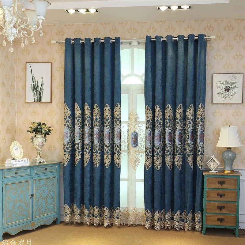 

European-style Chenille Velvet Water-soluble Embroidery High-end Curtains for Living Room Bedroom High-end Embroidered Curtains