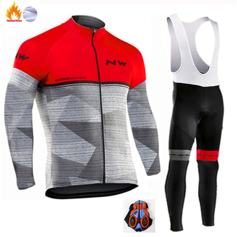 NW зимняя велосипедная Джерси Pro Team Ropa Ciclismo Hombre флисовый комплект для велоспорта MTB Одежда для велоспорта Northwave комплект для велоспорта с нагрудником и штанами - Цвет: Winter Cycling Suit