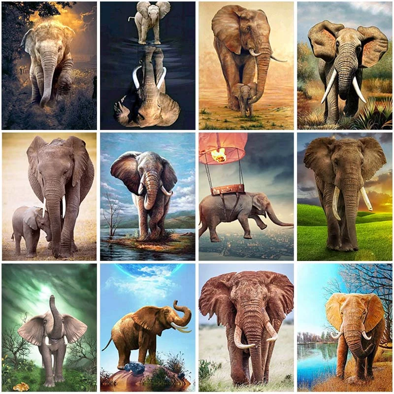 Round Shape Diamond Mosaic 5D Elephant Paintings Resin Partial Parting Areas New