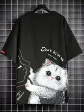  Black Kawaii Cat T Shirt Men Japanese Cute T-shirt Harajuku Streetwear Tshirt Casual Short Sleeve Summer Funny Tops Tshirts Male 