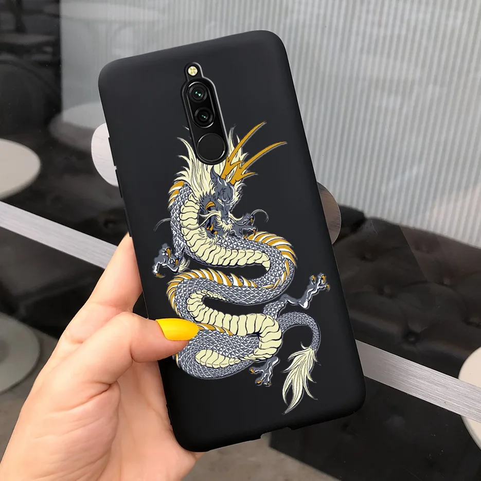 Thoáng Mát Rồng Sư Tử Sơn Ốp Lưng Cho Xiaomi Redmi 8 Ốp Lưng Redmi8 Mềm Mỏng Sang Trọng Đen Mờ Dành Cho Xiaomi redmi 8A 8 Một Ốp Lưng