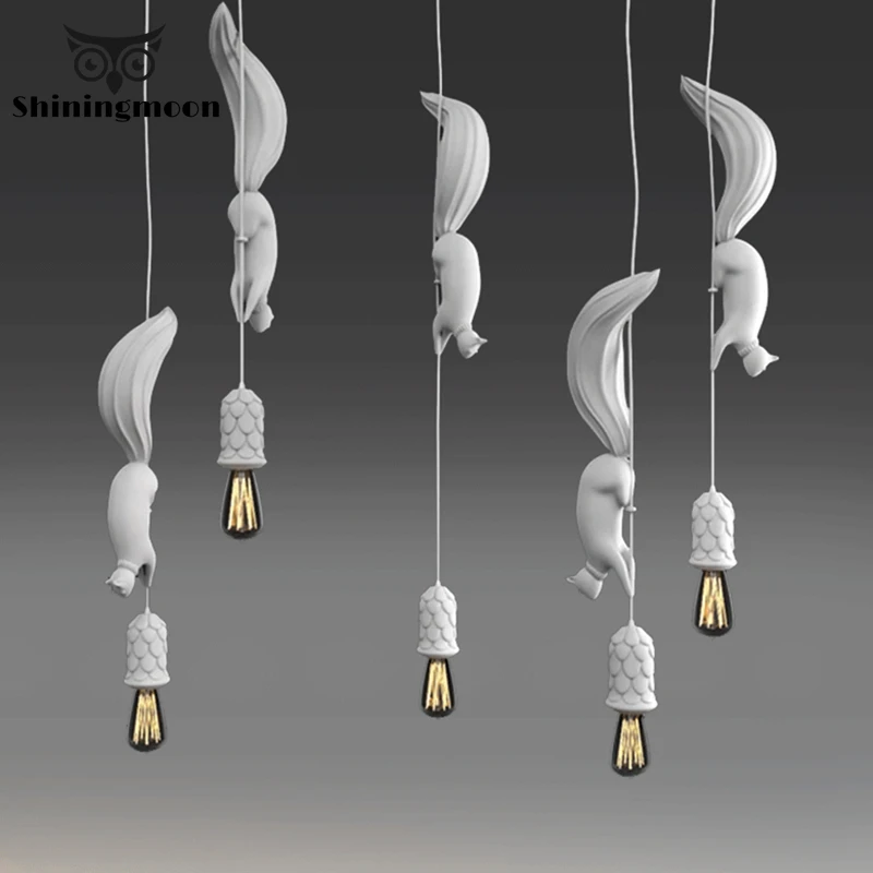 

Modern Creative Resin Squirrel Pendant Lights Nordic White Design Children's Room Decor Dinning Room Pendant Lamp Light Fixture