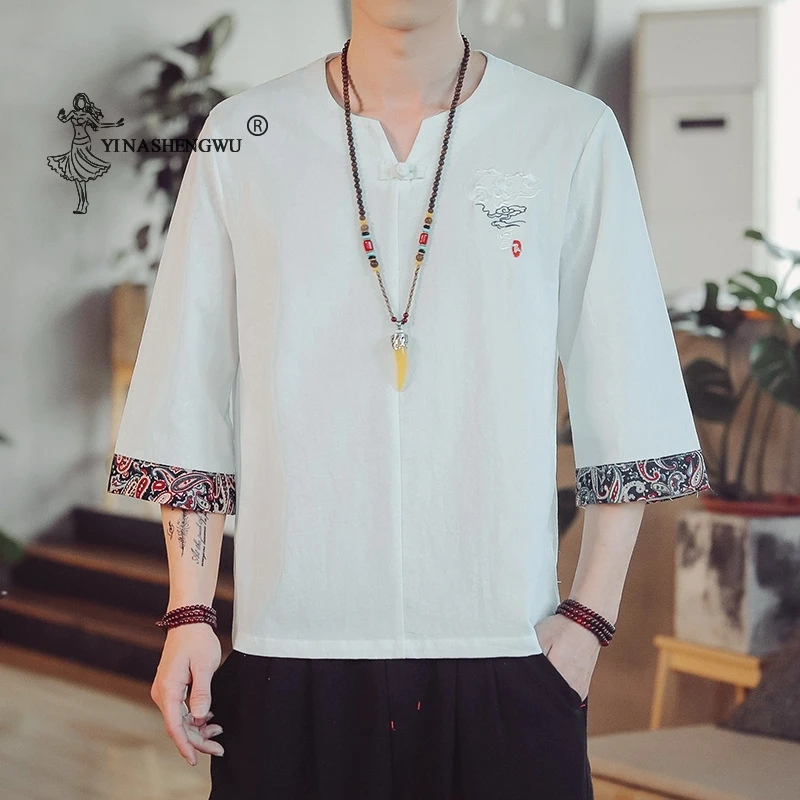 

Kimono Japanese Men Short Half-Sleeve Shirt Embroidered T-shirt Japan Harajuku Trouser Yukata Haori Cardigan Asian Male Costume