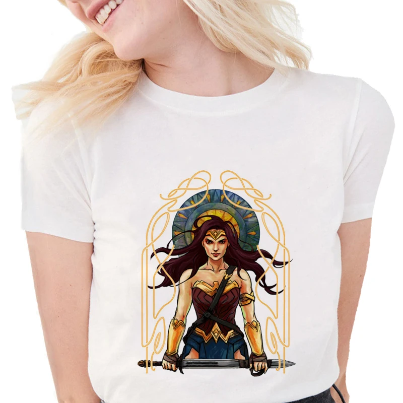 Новые летние женские модные футболки с принтом Wonder Woman, крутые мягкие хлопковые белые топы с коротким рукавом S1260 - Цвет: S1361