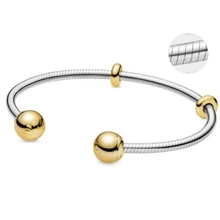 925 пробы серебряный браслет золотого цвета с цепочкой в виде змеи Стиль Открытый браслет подходит для шарма из бисера Diy Модная европейская бижутерия