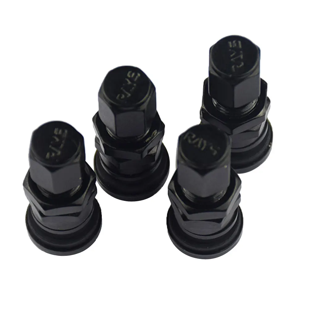 4x Aluminum Bolt-in Car Tubeless Wheel Tire Valve Stem With Dust Cap Black