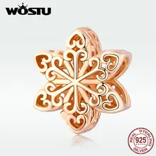 WOSTU, 925 пробы, серебряные подвески со снежинками, розовое золото, бусины, подходят к оригинальным браслетам, подвеска, свадебные ювелирные изделия, изготовление DXC719-C