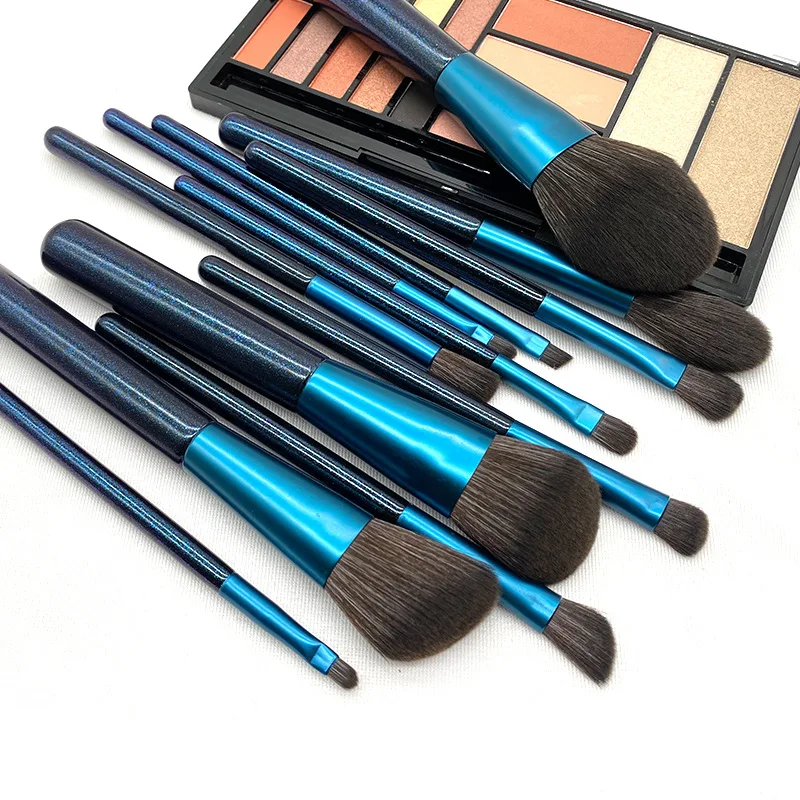 

12pcs/8pcs Gem Blue Makeup Brush Set for Cosmetic Foundation Powder Blush Eyeshadow Kabuki Blending Make Up Brush Beauty Tool