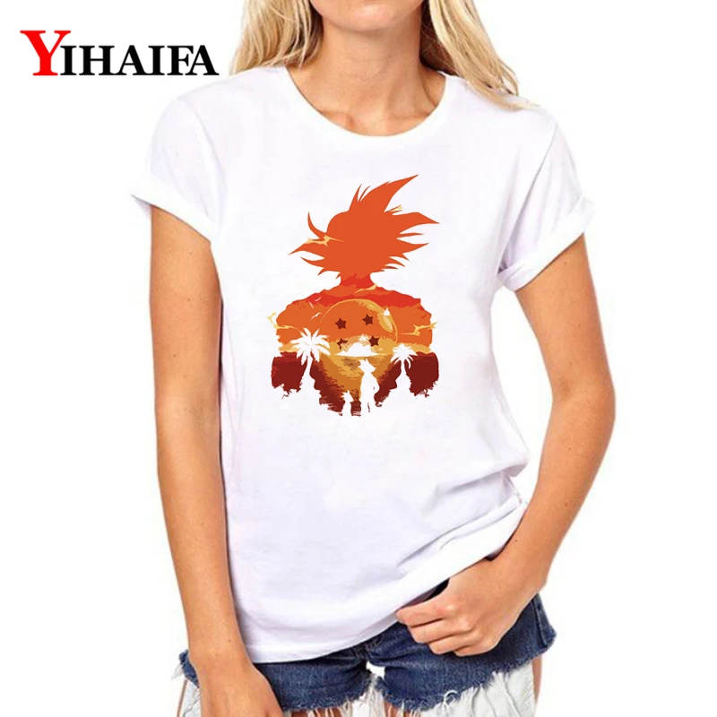 

Women 3D T-shirt Goku Galaxy Graphic Tee Casual Dragon Ball Z Anime Ptinted White T shirts Short Sleeve Tops