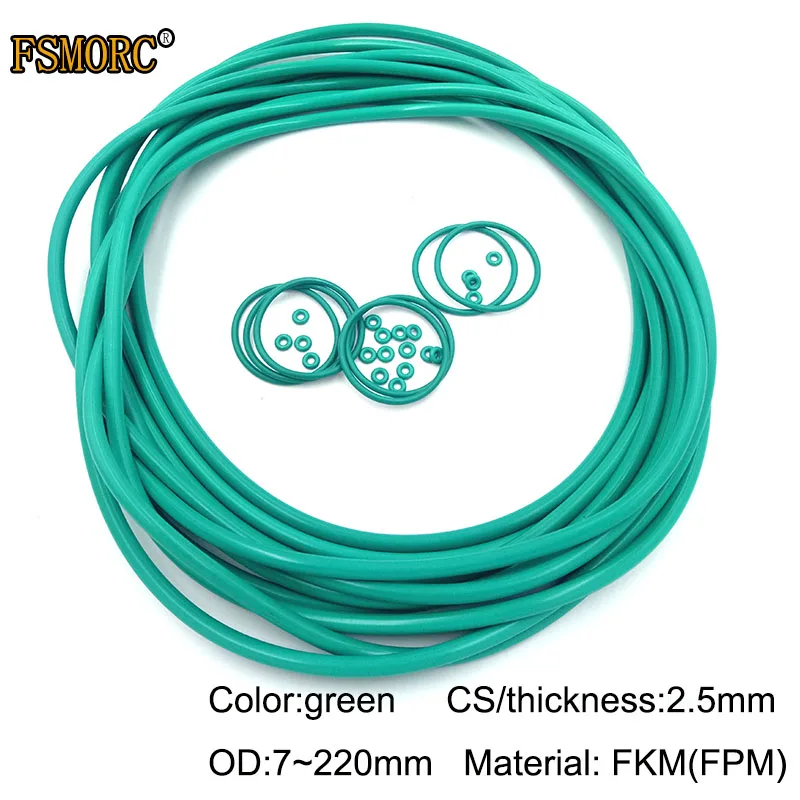 OD7mm~ 220 мм* 2,5 мм толщина/CS зеленый FKM уплотнительные кольца маслостойкая кислота и щелочестойкая уплотнительная прокладка FPM уплотнительное кольцо