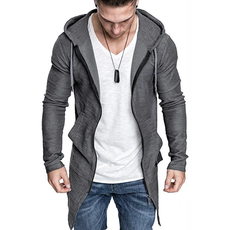 Laamei Mannen Lange Vest Hooded Zipper Slim Fit Open Voorzijde Longline Met Zakken Mannen Trui Jas|Vesten| - AliExpress