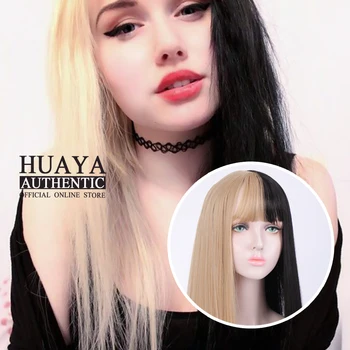 

HUAYA 24 Inches With Bangs Long Straight Fiber Sythetic Lolita Anime Cosplay Wigs or For Women Daily Wear False Hair