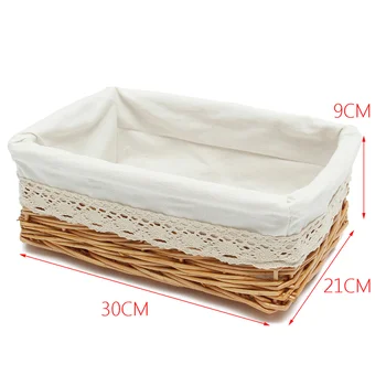 

40*30*16cm Multipurpose Rectangular Wicker Storage Basket with Removable Washable Liner Willow Woven Containers - Size L