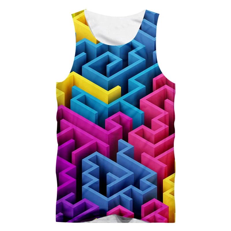 

IFPD EU/US Size New Harajuku Men's Casual Tank Top Cool Print Funny Colorful Maze 3D Vest Mans Fit Sleeveless Tee Plus Size