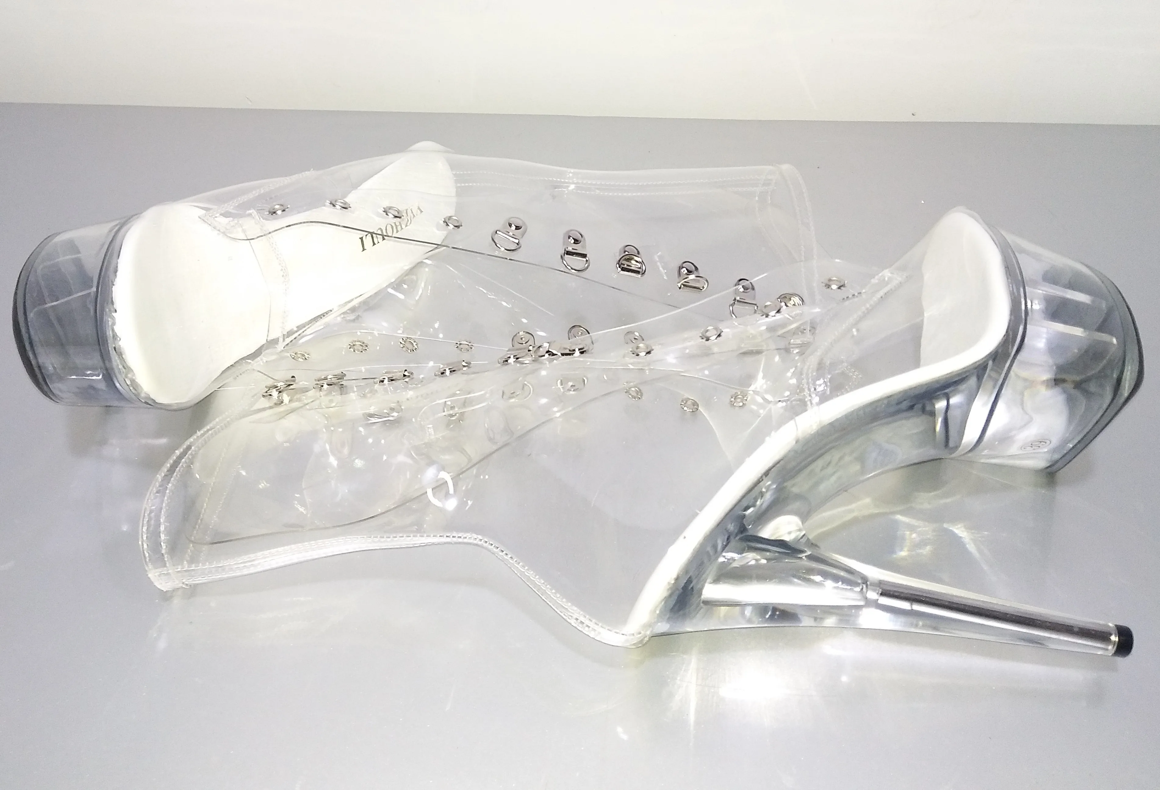 15cm Ultra Crystal High Heels Shoes Platform Sexy Boots Transparent Temptation Fun Shoes 6 Inch Crystal Shoes