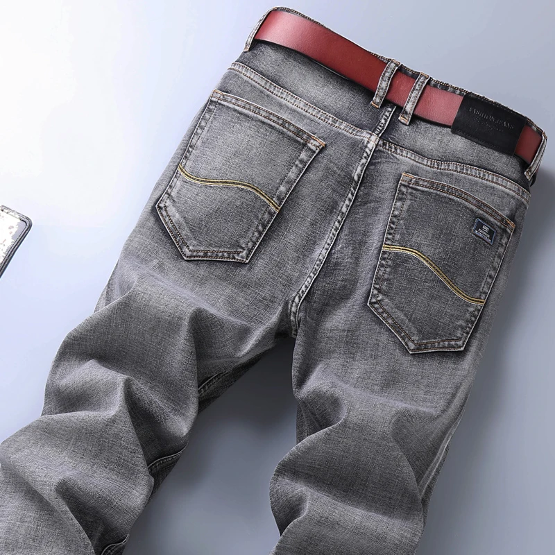 2022 New Men's Stretch Regular Fit Jeans Business Casual Classic Style Fashion Denim Trousers Male Black Blue Gray Pants 3