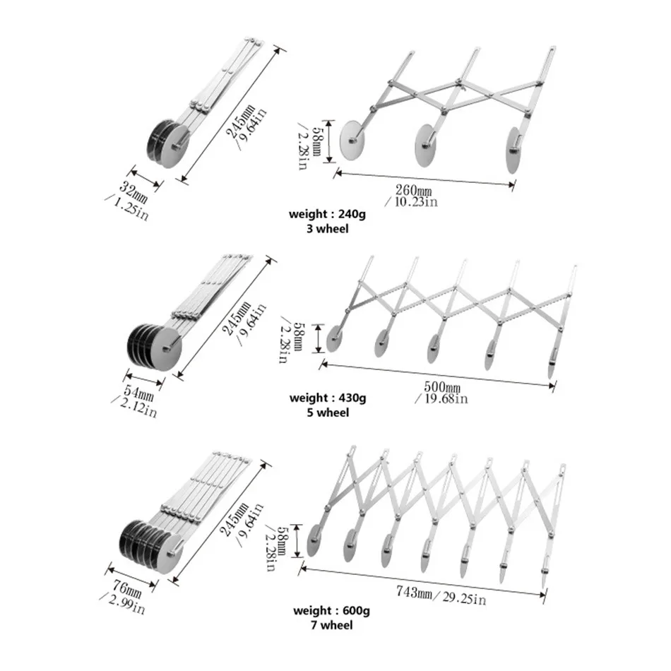 3/5/7 Нержавеющая сталь колеса нож для пиццы тесто делитель сбоку паста Ножи гибкий роликовая пилка пицца выпечка очистки фруктов и овощей для выпечки инструмент
