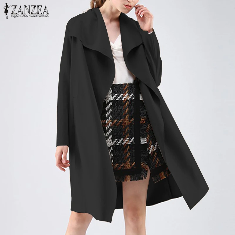 Finest  ZANZEA 2019 New Fashion Wide Lapel Women Autumn Coats With Belt Loose Womens Casual Coat Cardigan F