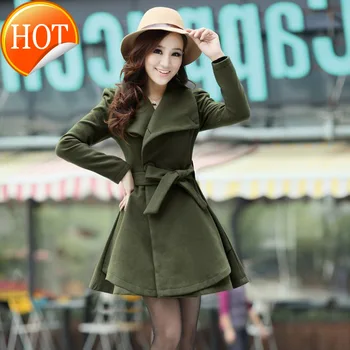 

Slim Sashes Women Wool Coat Winter Jacket Fashion Cashmere Coat