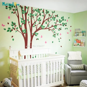 

Custom Color Large wall decal sticker set with butterflies Huge Nursery Tree with Leaves Birds BB003