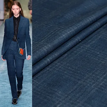 

Pearlsilk Dark Blue Yarn Dyed Worsted Wool and Linen Garment Materials Suits Jacket DIY clothes fabrics Freeshipping