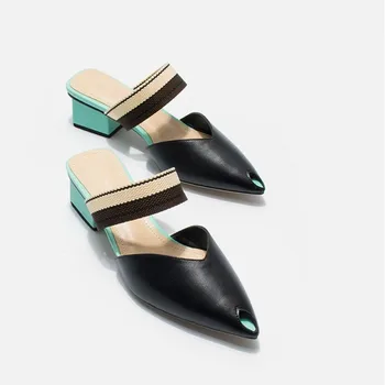 

Dilalula Soft Natural Genuine Leather Women Flip Flops Medium Heels Women Summer Fashion Sexy Slippers Pointed Toe Slides