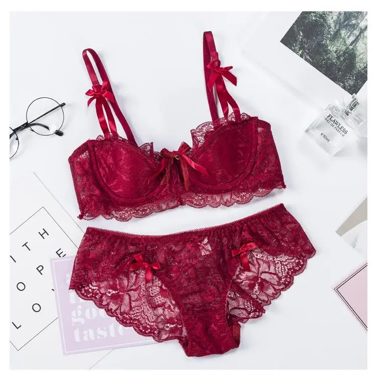 Fashion Sexy Bra Sets Plus Size C D Cup Thin Cotton Underwear Women Set Lace Comfortable Brassiere Gray Bras Embroidery Lingerie