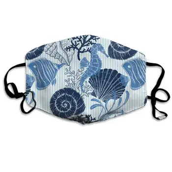 

Seashell Seahorse Coral Washable Reusable Mask, Cotton Anti Dust Half Face Mouth Mask For Kids Teens Men Women With Adjustable