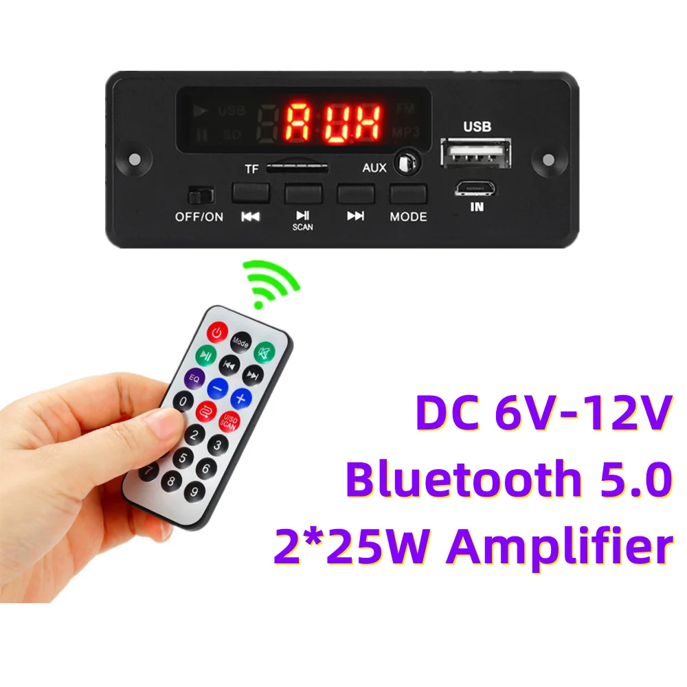 2*25 Вт усилитель bluetooth 5 0 mp3-плеер плакат декодер 12 в автомобиль радиоприемник fm
