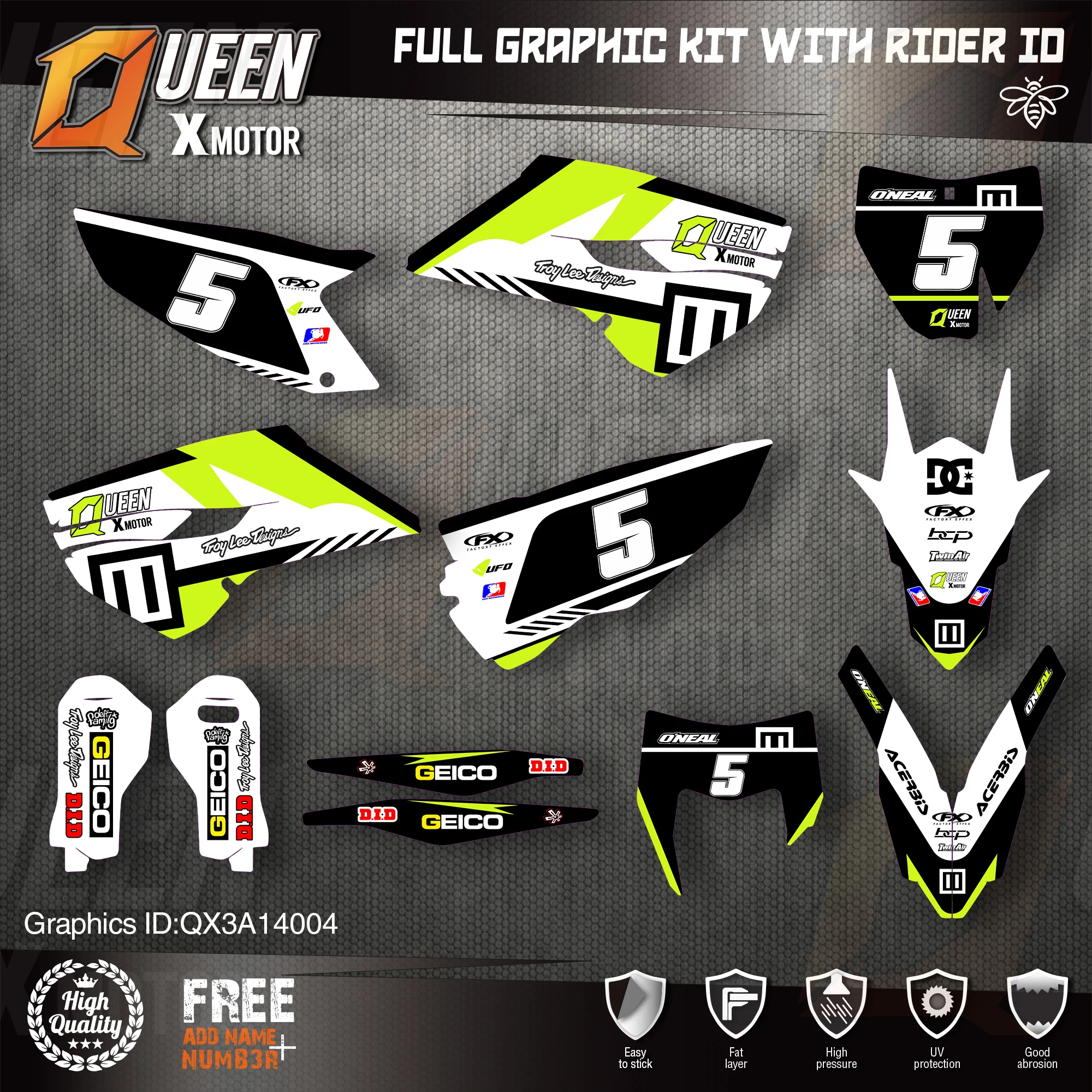 

Queen X Custom Team Graphics Decals Stickers Kit For Husqvarna Sticker Decal 2014-15 TC FC 2015-16 FE TE 125 to 450cc 04