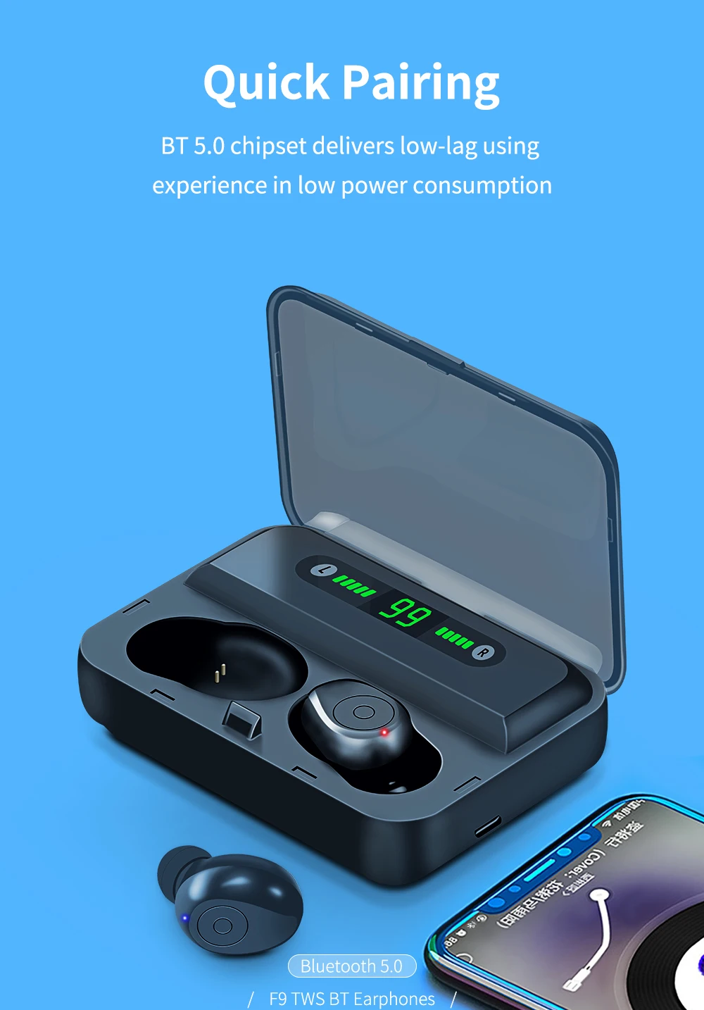 KAYINUO IPX7 водонепроницаемые bluetooth наушники 5,0 6D стерео звук светодиодный дисплей Беспроводная гарнитура с микрофоном зарядное устройство для телефона