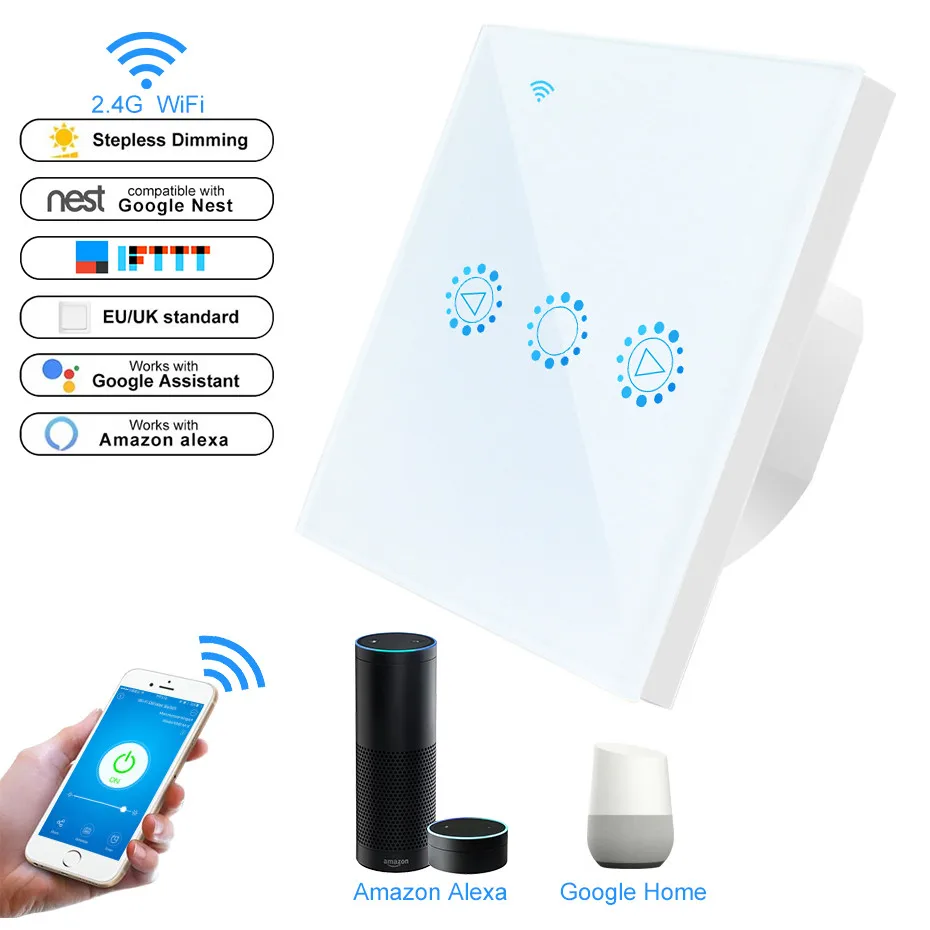 

LED Dimmer Switch 220V 110V WIFI Smart Remote Touch Screen Sensor Switch dimmer for led lamp Light Works with Alexa Google Home