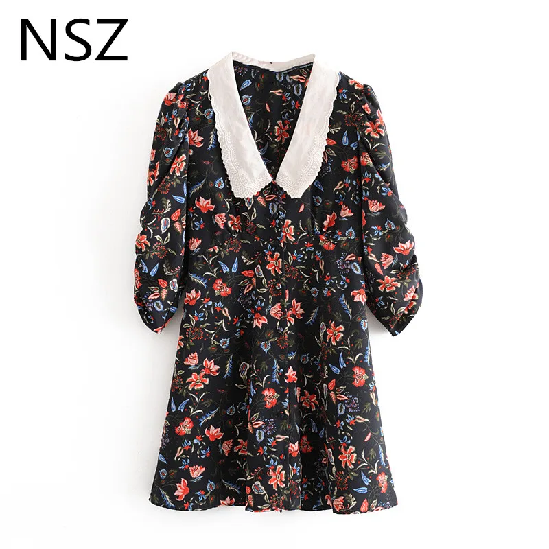 Женское мини-платье с вышивкой NSZ белое короткое платье рукавом 3/4 и эластичной