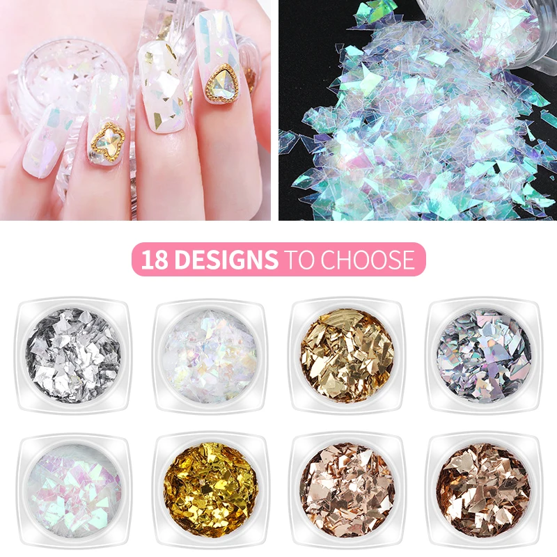

PinPai Irregular Glass Shiny Nail Art Glitter Foil Decoration For Nails Paillette Manicure Tips Sequins Nails DIY Design Powder
