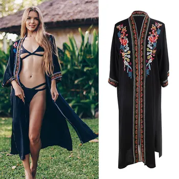 

2020 Women Lace Floral Kimono Beach Cardigan Bikini Cover Up Beachwear Maxi Dress Loose Sundress Lady Dresses Casual Beach Wear