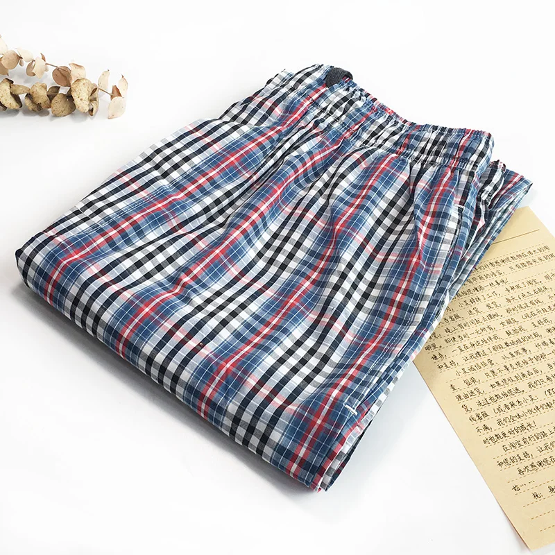 Baratos Verano 100% algodón dormir bottoms hombres pijamas simples ropa de dormir Pantalones casual plaid sheer men home pantalones de talla grande XXL 100KG
