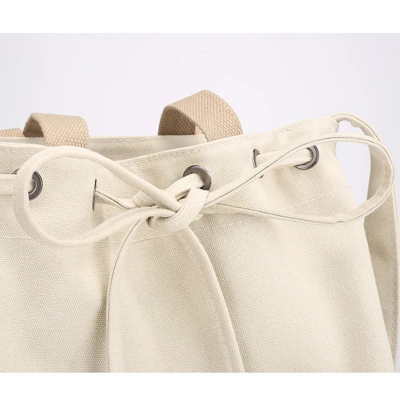 

New Style Drawstring Canvas Bag Casual Lightweight Strong Soft Shoulder Handbag WOMEN'S Bag