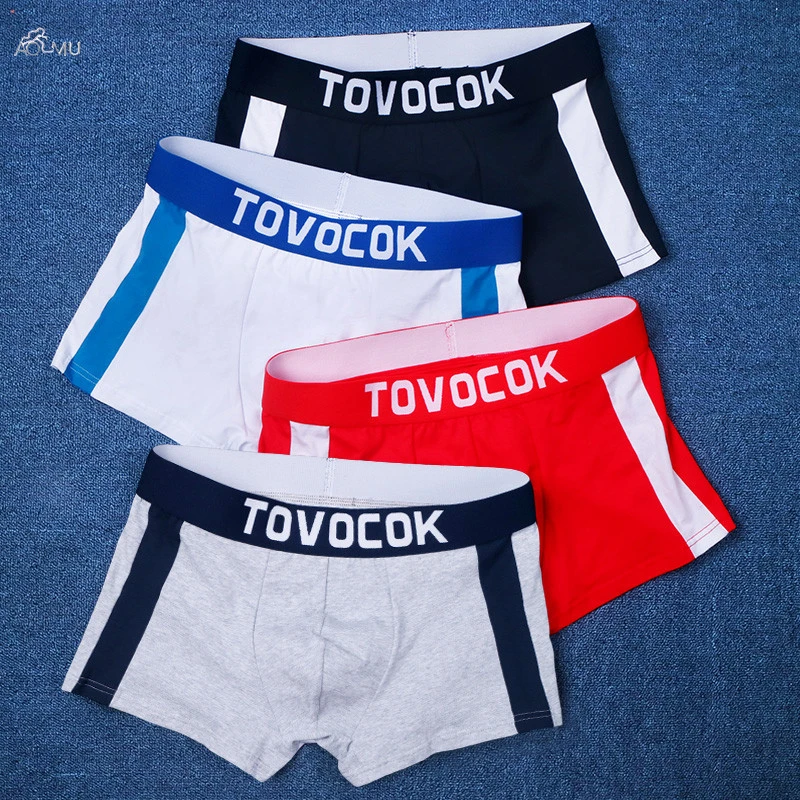 AOMU 3 шт./компл. Высокое качество Трусы мужские хлопковые нижнее бельё для девочек хит-Цвет Полосатое молодого человека, комфортные, дышащие трусы сексуальные трусы