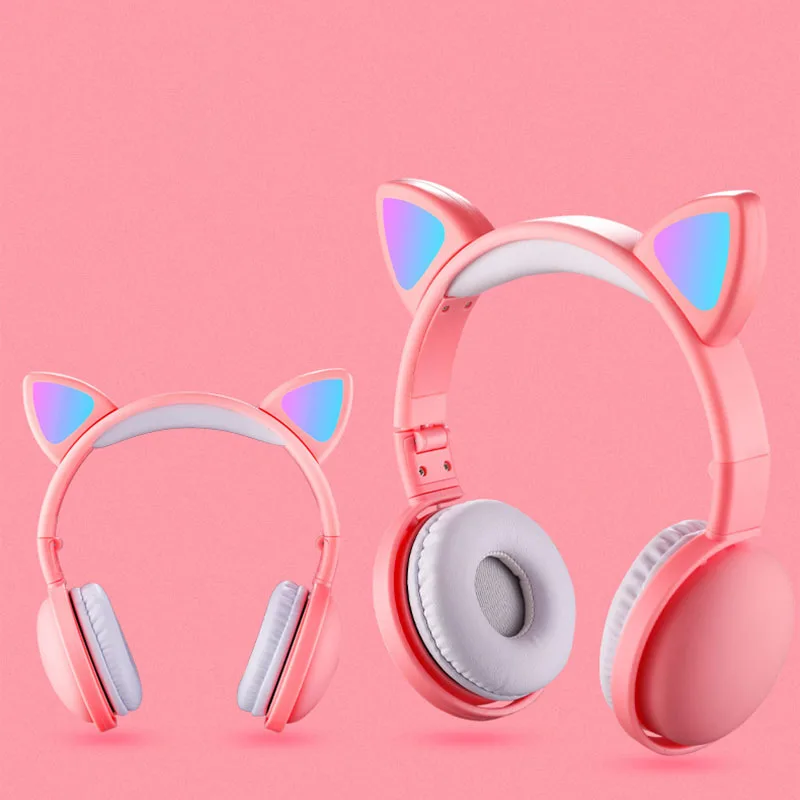 Bluetooth Wireless Headphones 5.0 Led Light Cat Ear Headset Noise Cancelling Stereo Music Headset With Microphone Girl Kid Gifts