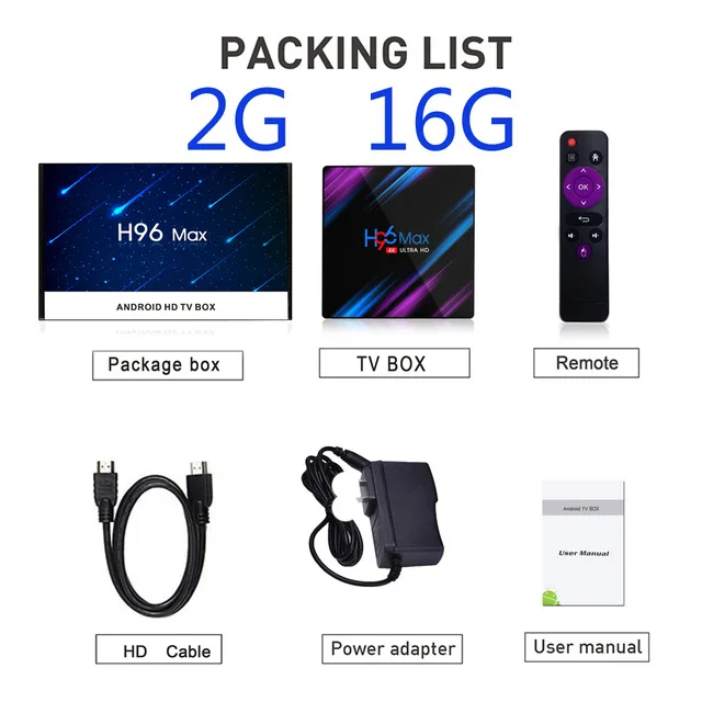 H96 MAX Android 9,0 ТВ приставка Rockchip RK3318 4 Гб ОЗУ 64 ГБ 32 ГБ H.265 медиаплеер 4K голосовой помощник Google Netflix Youtube ТВ приставка - Цвет: 2GB 16GB
