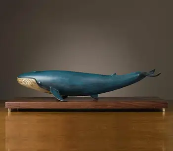 

26 inches Chinese Art Deco Pure Brass painted marine animal cetacean whale sculpture Decoration Home Furnishings Gift Statue