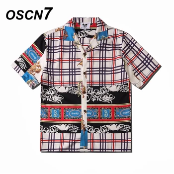 

OSCN7 Casual Street Printed Short Sleeve Shirt Men 2020 Hawaii Beach Oversize Women Fashion Harujuku Shirts for Men CSD09