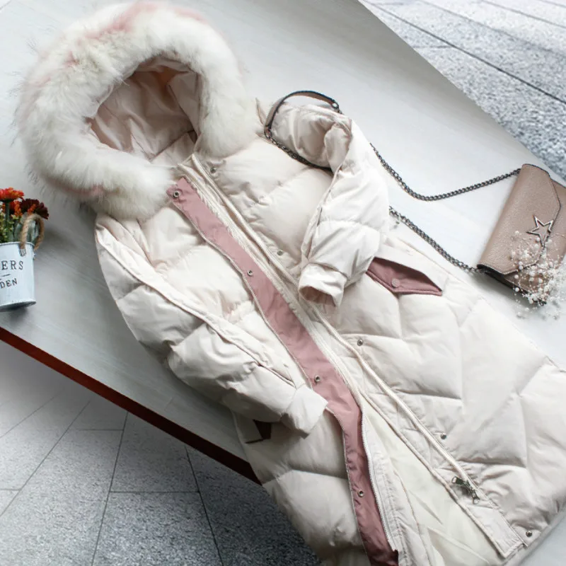 AYUNSUE зимнее пальто женское большое пуховое пальто с меховым воротником белая куртка-пуховик Женская Корейская куртка-пуховик теплая парка Casaco YY1405 - Цвет: Beige