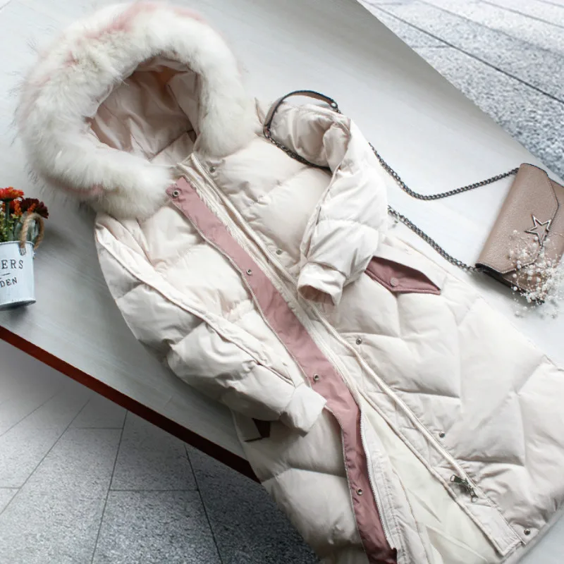 Beige AYUNSUE зимнее пальто женское большое пуховое пальто с меховым воротником белая куртка-пуховик Женская Корейская куртка-пуховик теплая парка Casaco YY1405 - Цвет: Beige