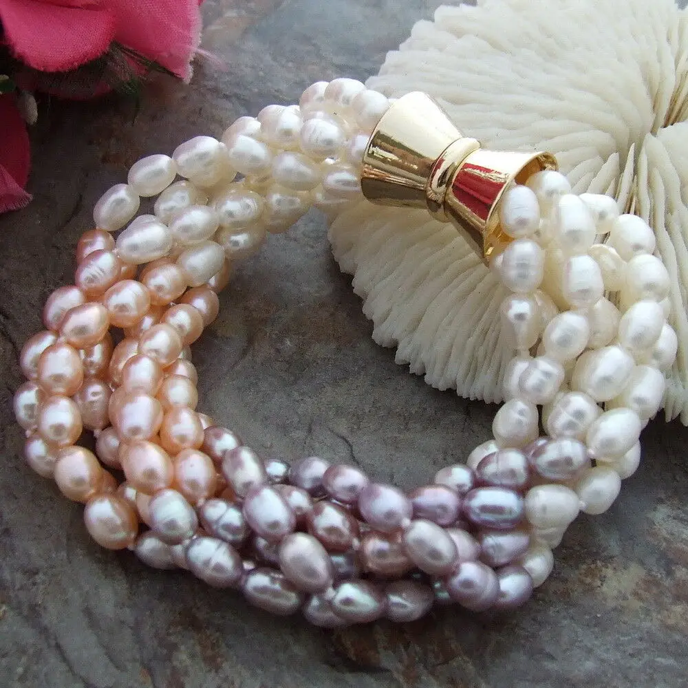Multi Color Freshwater Rice 5*7MM Pearl 8'' 7 Strands Bracelet | Украшения и аксессуары