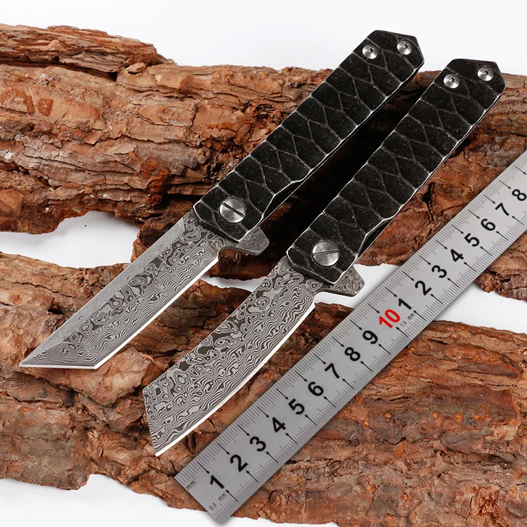 

Camping survival outdoor Damascus high hardness army tactical knife self-defense folding knife kitchen cooking tools