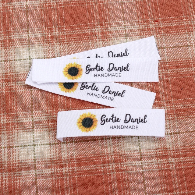 Custom Sewing Labels, Personalized Brand , Organic Cotton Ribbon Labels,  sunflower, Business Name (MD3102) - AliExpress