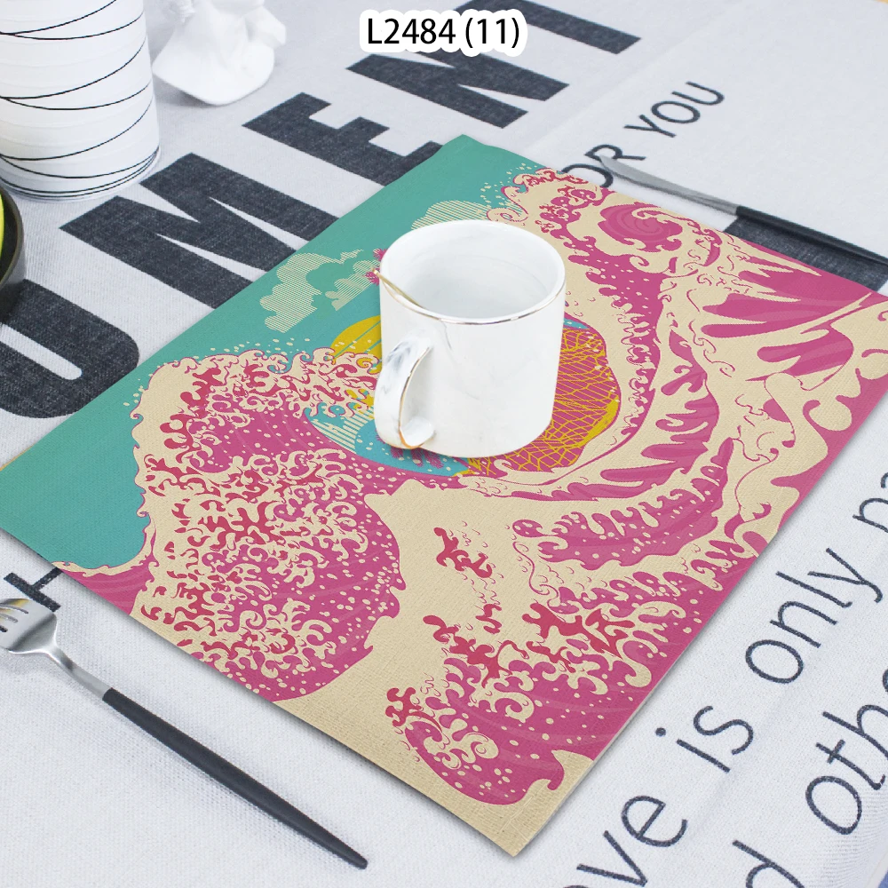 

1 Piece Of Sunset Pattern Tsunami Printed Napkin Cloth Home Decoration Table Mat Cloth Tea Towel Coaster 42*32 Servilletas Tela